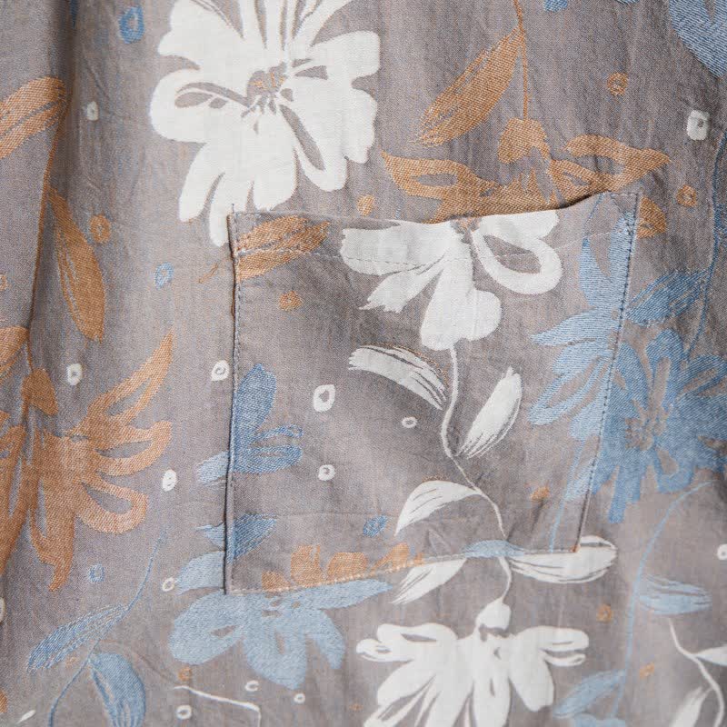 Gray Floral Cotton Gauze Kimono Robe