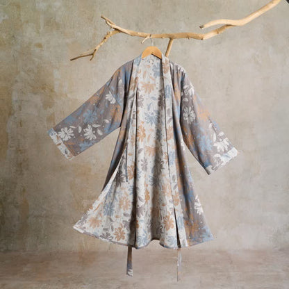 Gray Floral Cotton Gauze Kimono Robe