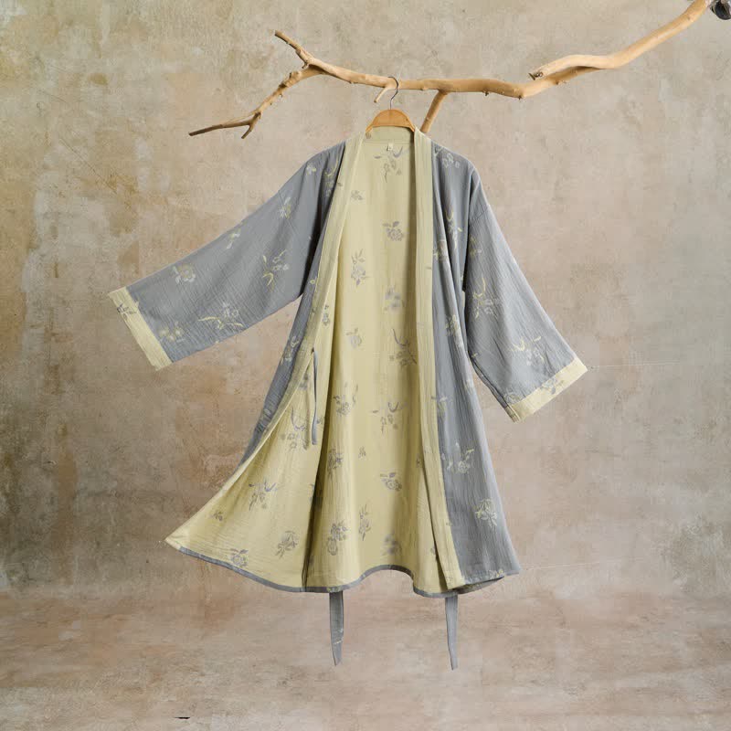 Elegant Floral Cotton Gauze Kimono Robe