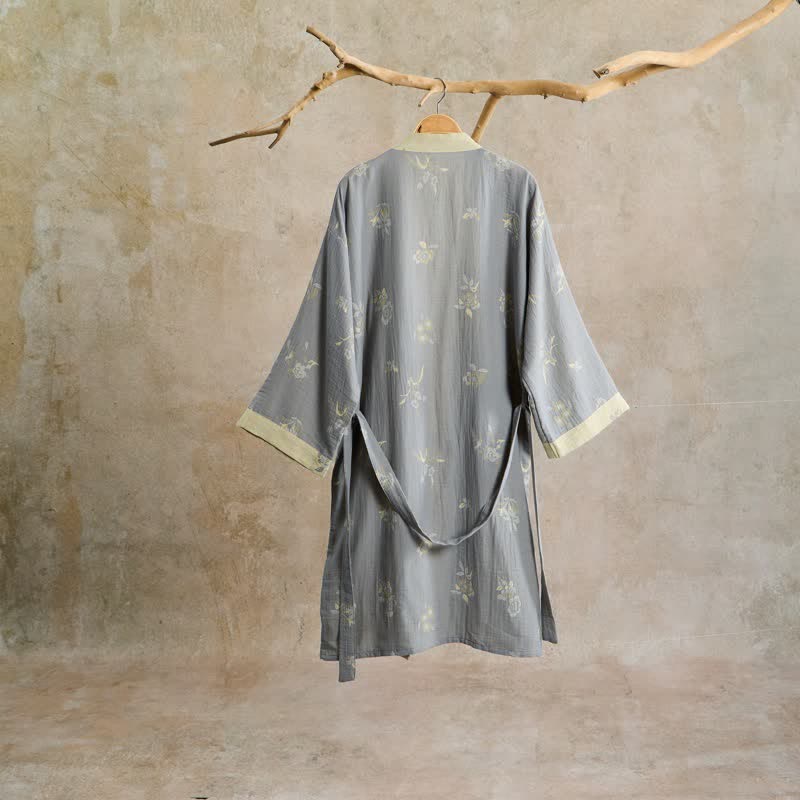 Elegant Floral Cotton Gauze Kimono Robe