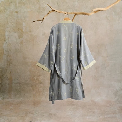 Elegant Floral Cotton Gauze Kimono Robe