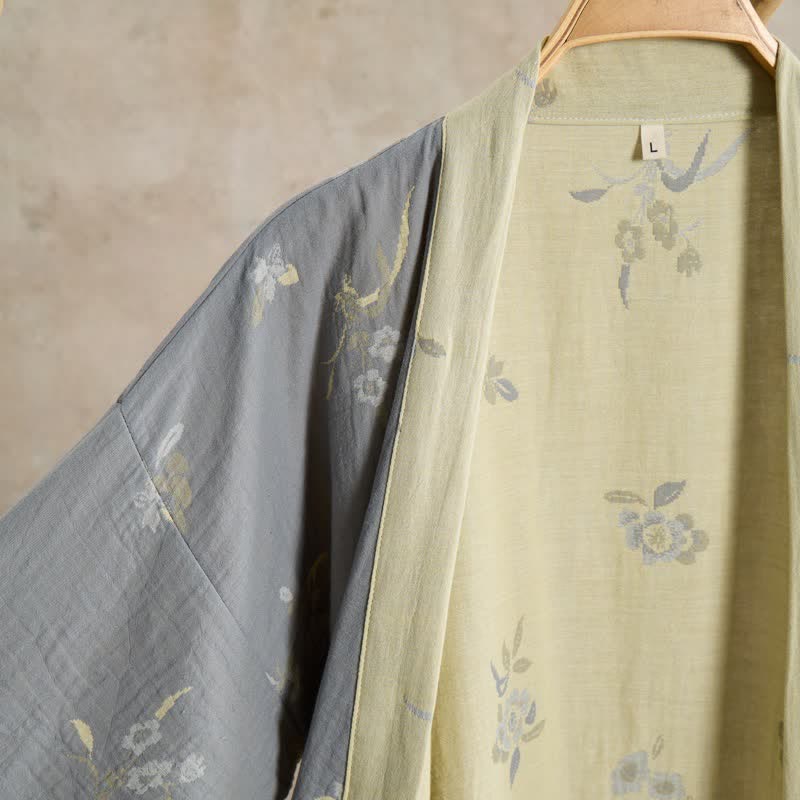Elegant Floral Cotton Gauze Kimono Robe