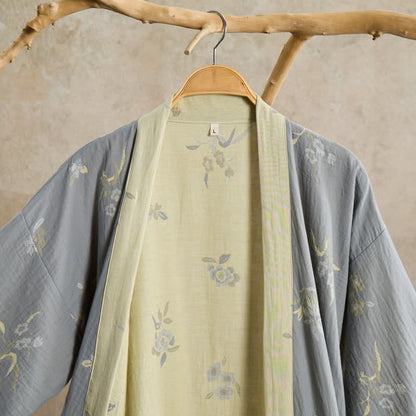 Elegant Floral Cotton Gauze Kimono Robe