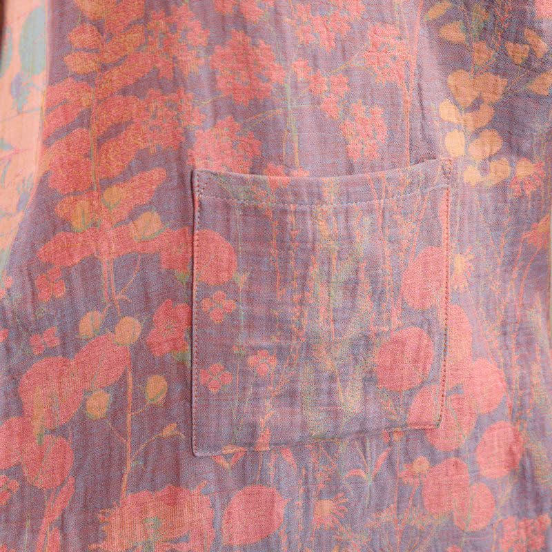 Artistic Botanical Cotton Gauze Kimono Robe
