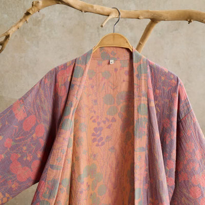 Artistic Botanical Cotton Gauze Kimono Robe