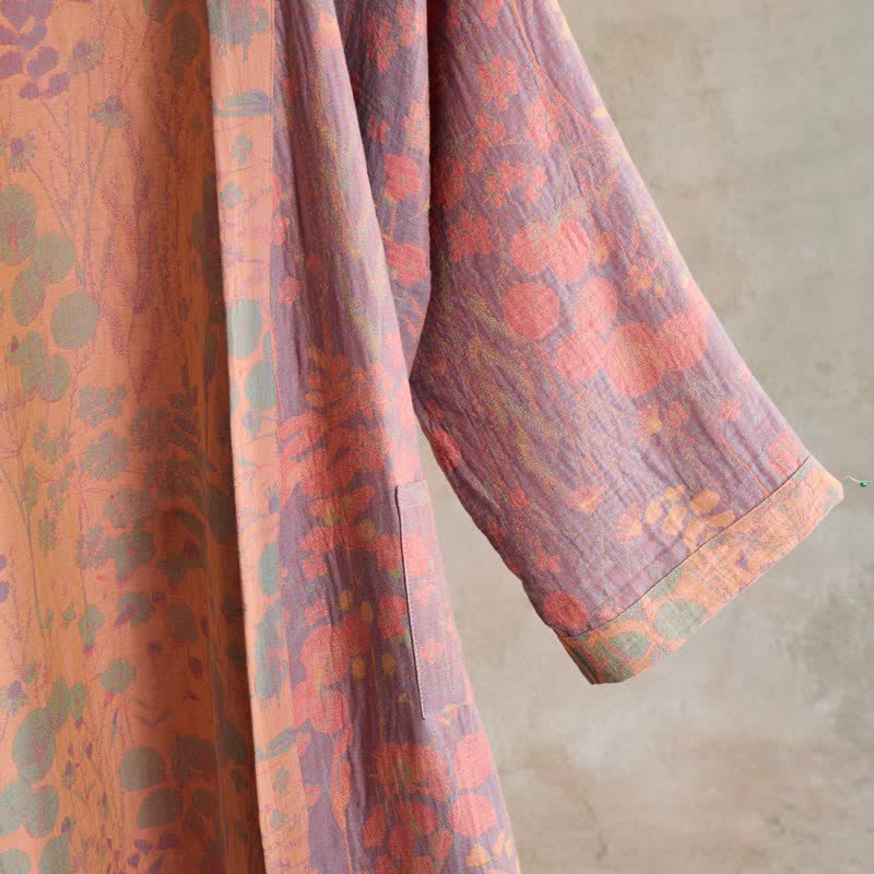 Artistic Botanical Cotton Gauze Kimono Robe