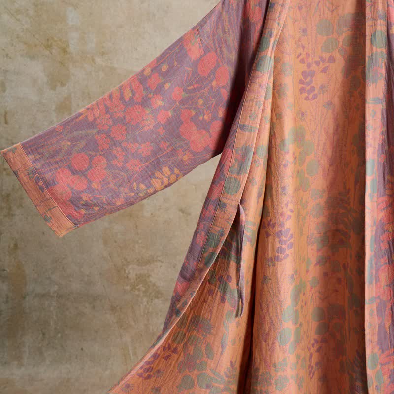 Artistic Botanical Cotton Gauze Kimono Robe
