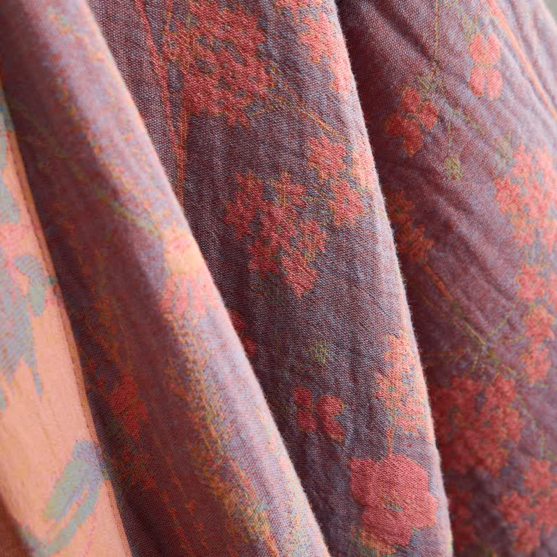 Artistic Botanical Cotton Gauze Kimono Robe