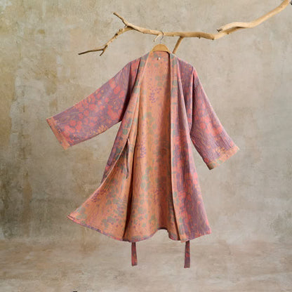 Artistic Botanical Cotton Gauze Kimono Robe