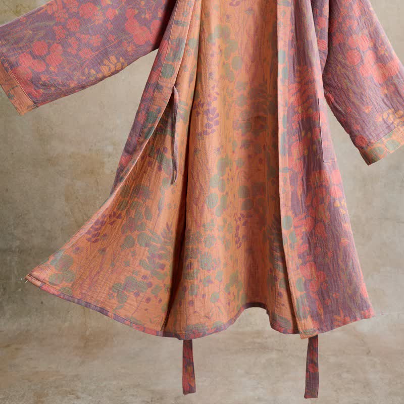 Artistic Botanical Cotton Gauze Kimono Robe