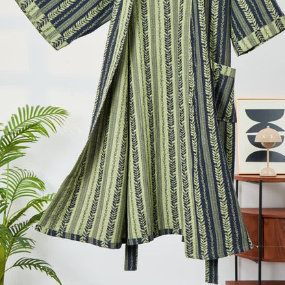 Leaf Striped Cotton Gauze Kimono Robe