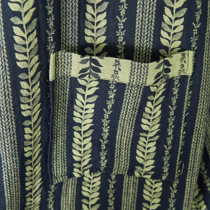 Leaf Striped Cotton Gauze Kimono Robe