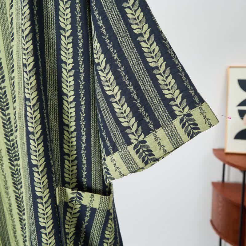 Leaf Striped Cotton Gauze Kimono Robe