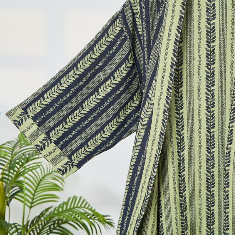Leaf Striped Cotton Gauze Kimono Robe