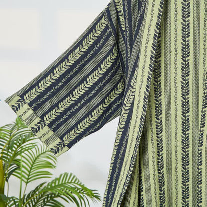 Leaf Striped Cotton Gauze Kimono Robe