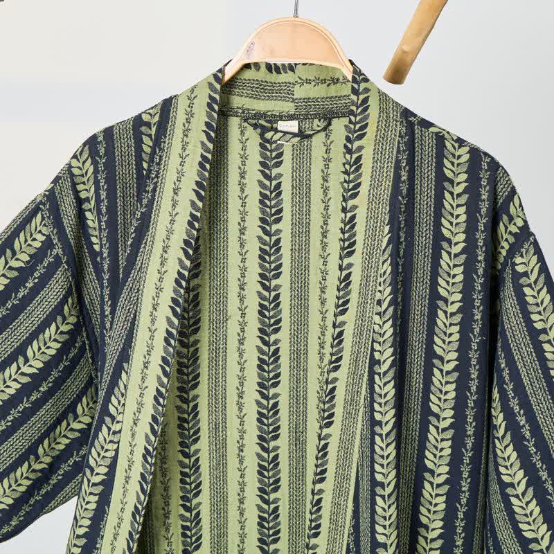 Leaf Striped Cotton Gauze Kimono Robe