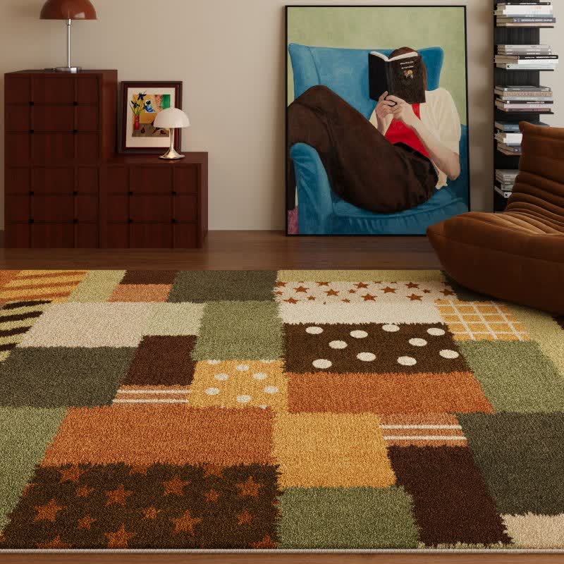 Patchwork Star Dot Striped Area Rug
