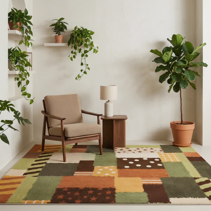 Patchwork Star Dot Striped Area Rug
