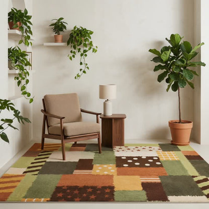 Patchwork Star Dot Striped Area Rug