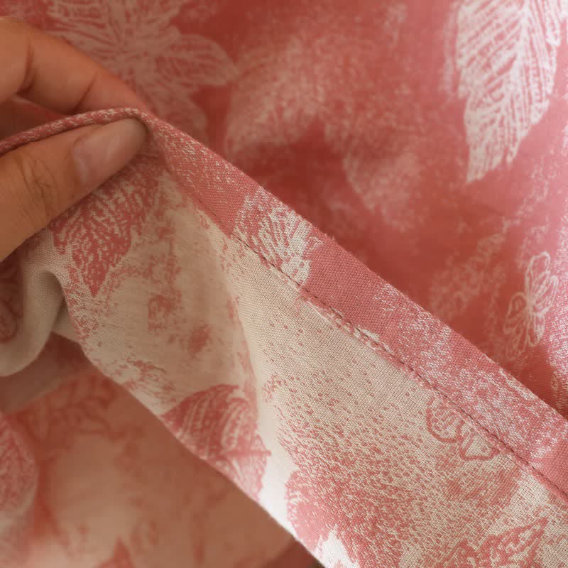 Pink Botanical Leaf Cotton Ruffle Nightgown