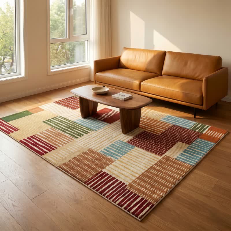 Modern Striped Patchwork Area Rug