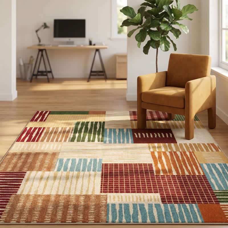 Modern Striped Patchwork Area Rug