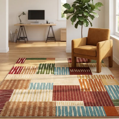 Modern Striped Patchwork Area Rug