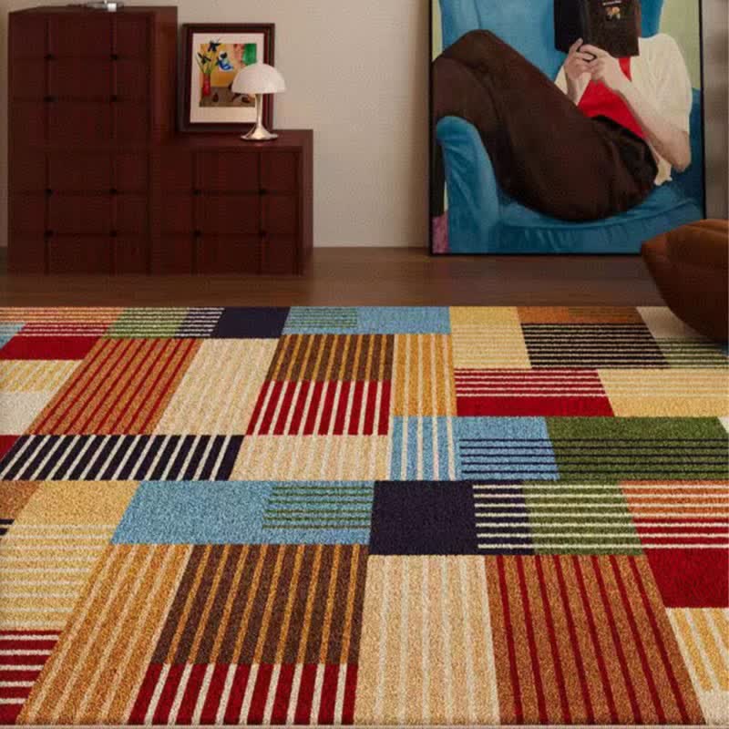 Striped Patchwork Geometric Area Rug