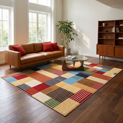Striped Patchwork Geometric Area Rug