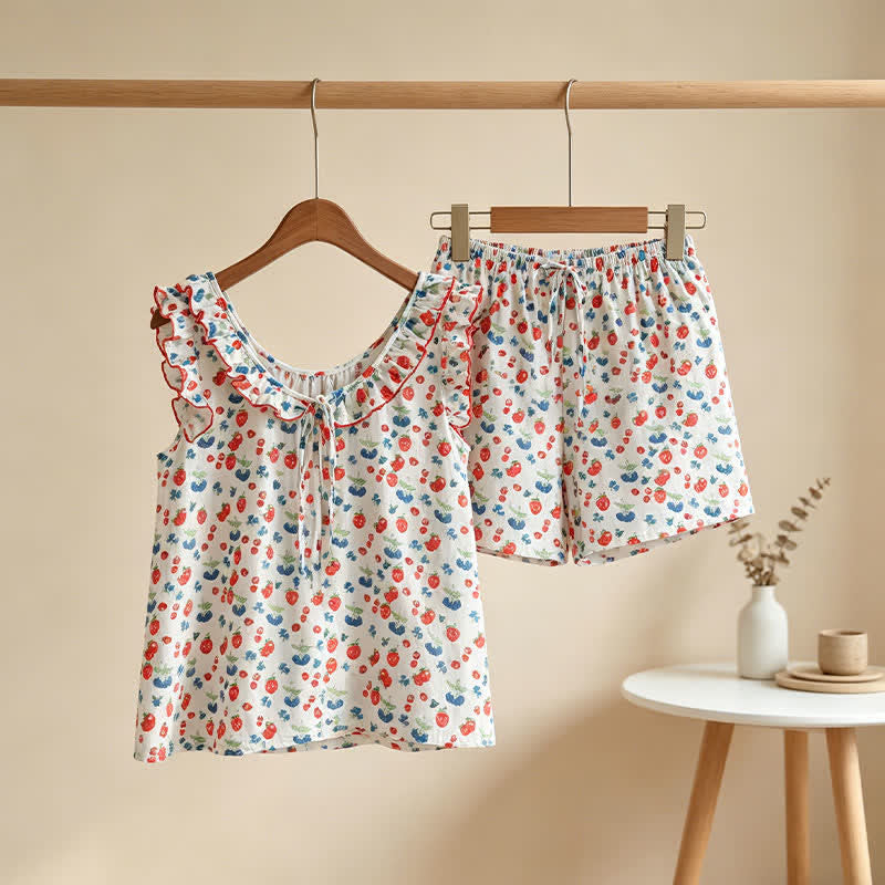 Fruit Cotton Gauze Ruffle Women's Pajamas