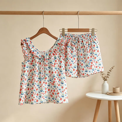 Fruit Cotton Gauze Ruffle Women's Pajamas