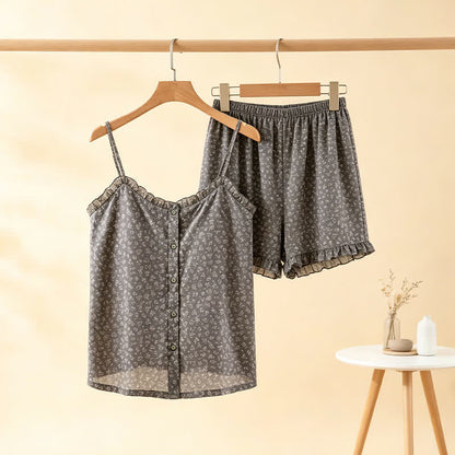 Floral Cotton Ruffle Cami Pajama Set