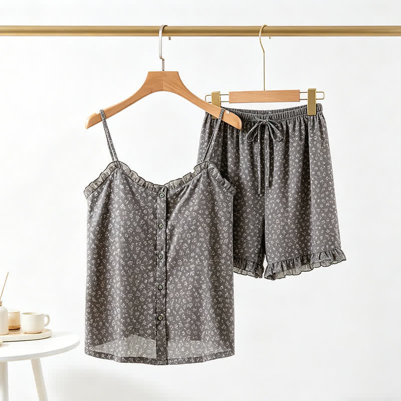 Floral Cotton Ruffle Cami Pajama Set