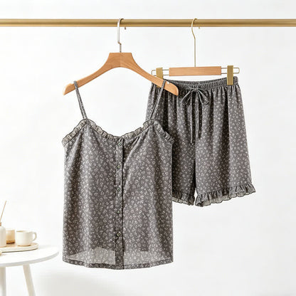 Floral Cotton Ruffle Cami Pajama Set
