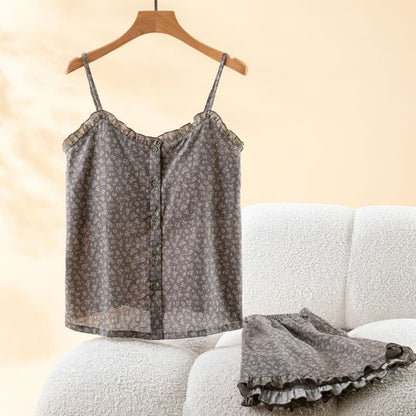 Floral Cotton Ruffle Cami Pajama Set