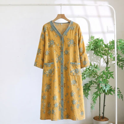 Yellow Floral Cotton Lounge Dress