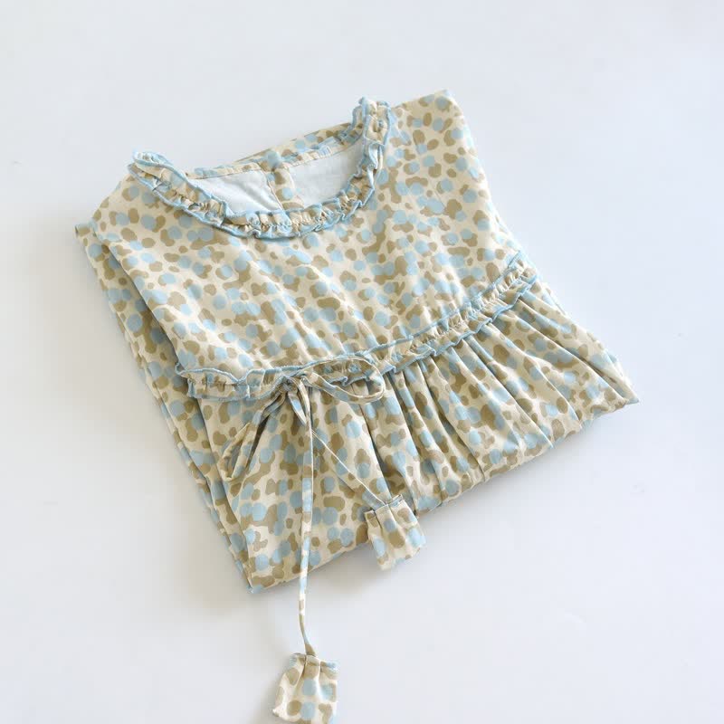 Artistic Pattern Cotton Gauze Ruffle Nightgown