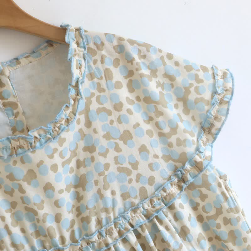 Artistic Pattern Cotton Gauze Ruffle Nightgown