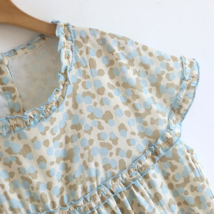 Artistic Pattern Cotton Gauze Ruffle Nightgown