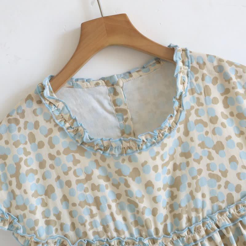 Artistic Pattern Cotton Gauze Ruffle Nightgown