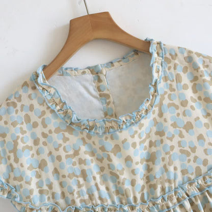 Artistic Pattern Cotton Gauze Ruffle Nightgown