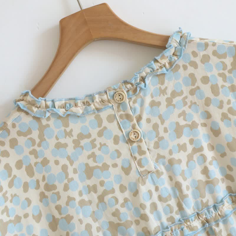 Artistic Pattern Cotton Gauze Ruffle Nightgown