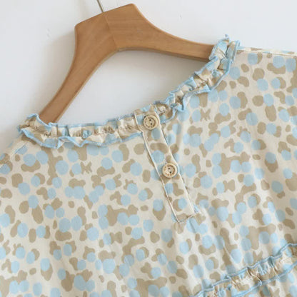 Artistic Pattern Cotton Gauze Ruffle Nightgown