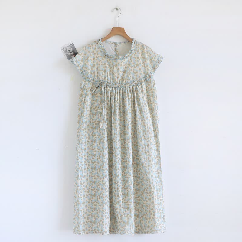Artistic Pattern Cotton Gauze Ruffle Nightgown