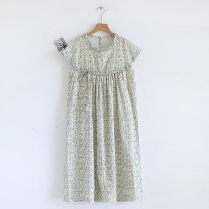 Artistic Pattern Cotton Gauze Ruffle Nightgown