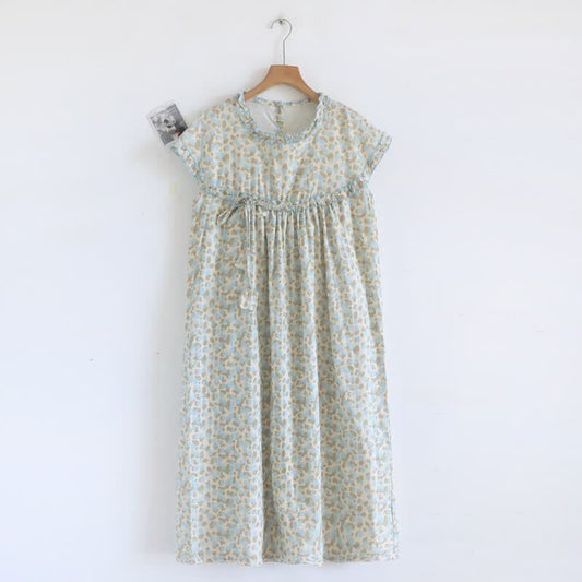 Artistic Pattern Cotton Gauze Ruffle Nightgown A-Line Dress Autumn Breathable Cotton Casual Comfortable Cottagecore Cotton Dress Double Gauze Empire Waist Floral Print Homewear L Lightweight Long Dress Loose Fit Lounge Dress Loungewear M Natural Style newin260512 Nightdress Nightgown Outdoor Wear Round Neck Ruffle Trim Short Sleeve Dress Sleepwear Spring Summer Vacation Dress Women XL