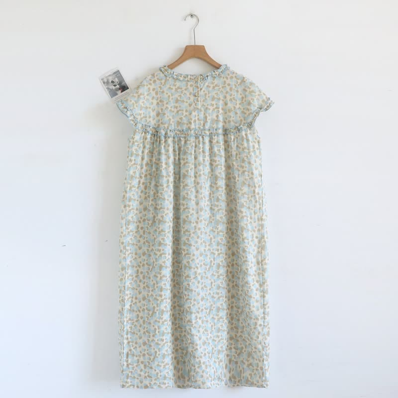 Artistic Pattern Cotton Gauze Ruffle Nightgown
