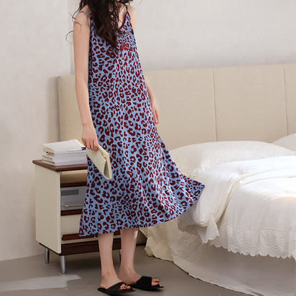 Leopard Print Lace Trim Nightgown