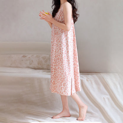 Leopard Print Lace Trim Nightgown