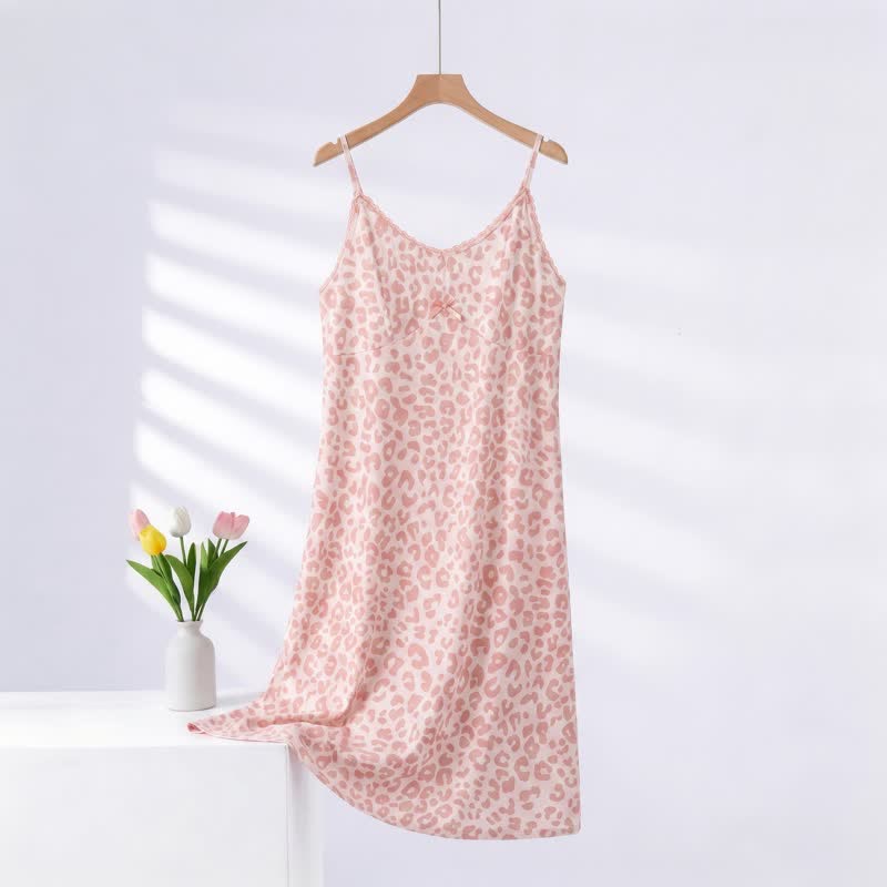 Leopard Print Lace Trim Nightgown